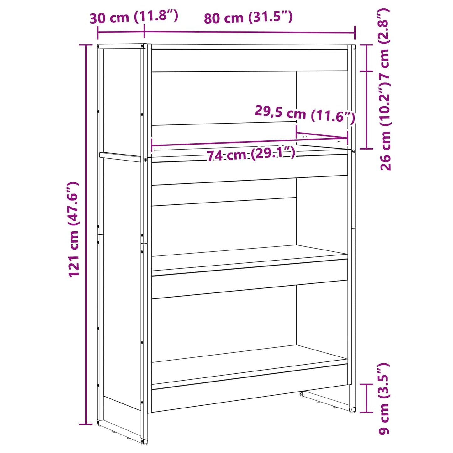 Könyvespolc Sonoma 80 x 30 x 121 cm Faanyag