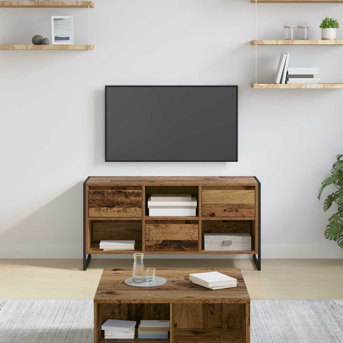 TV szekrény 100 x 36 x 49,5 cm Öreg fa Szerelt Fa