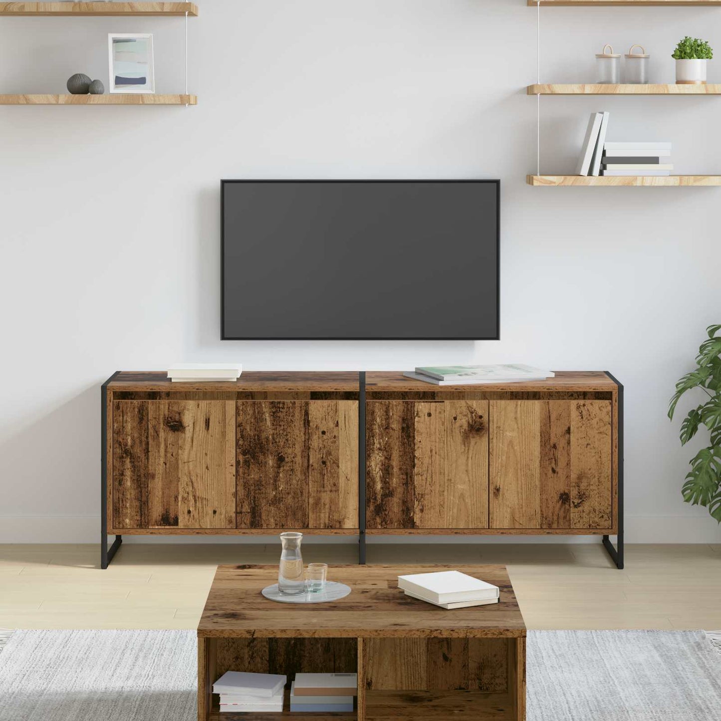TV szekrény 140 x 36 x 49.5 cm Öreg fa Szerelt Fa