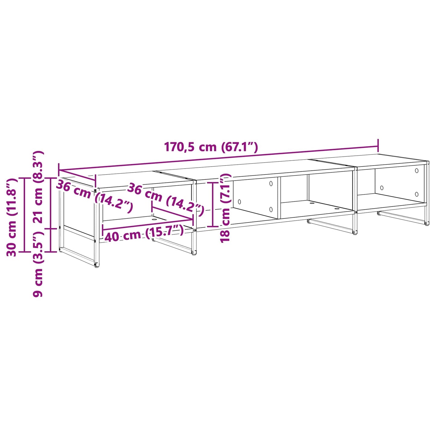 TV szekrény 170.5 x 36 x 30.5 cm Sonoma Szerelt Fa
