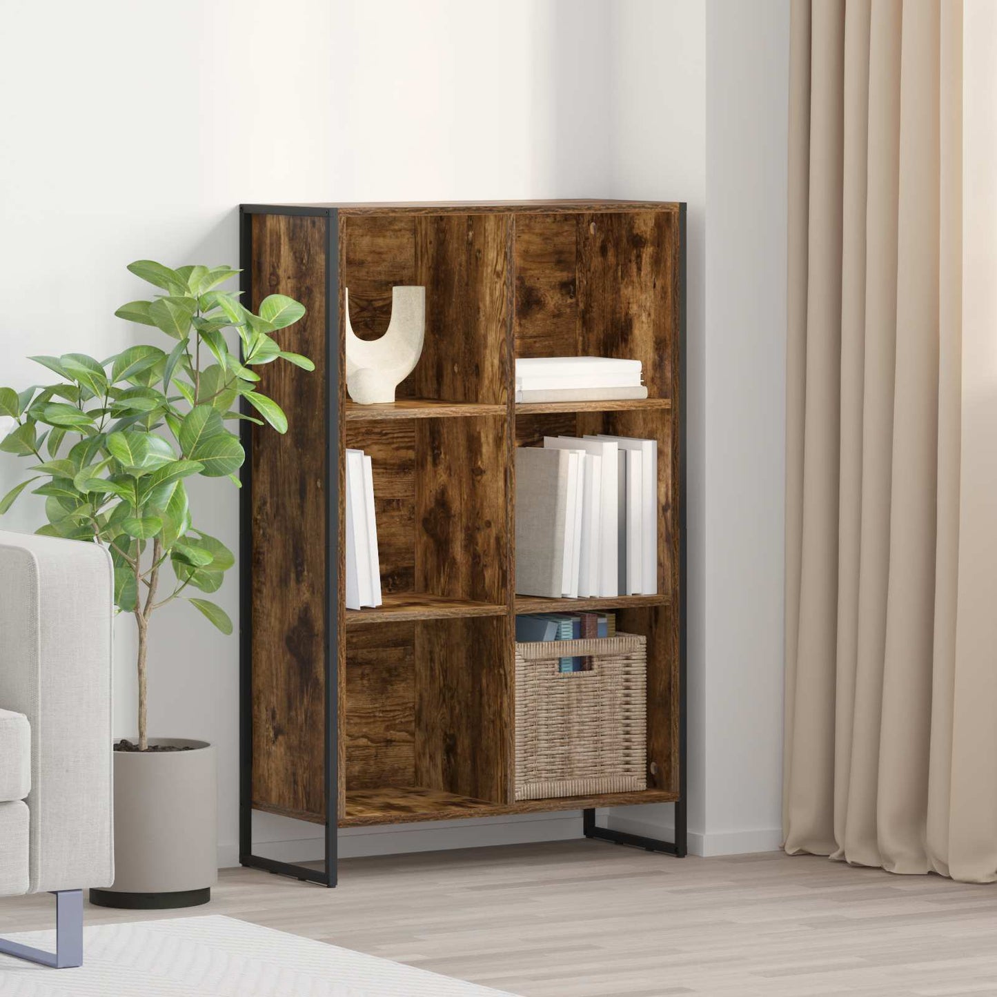 Könyvespolc 99.5 x 30 x 108.5 cm Szerelt Fa Füstös tölgy