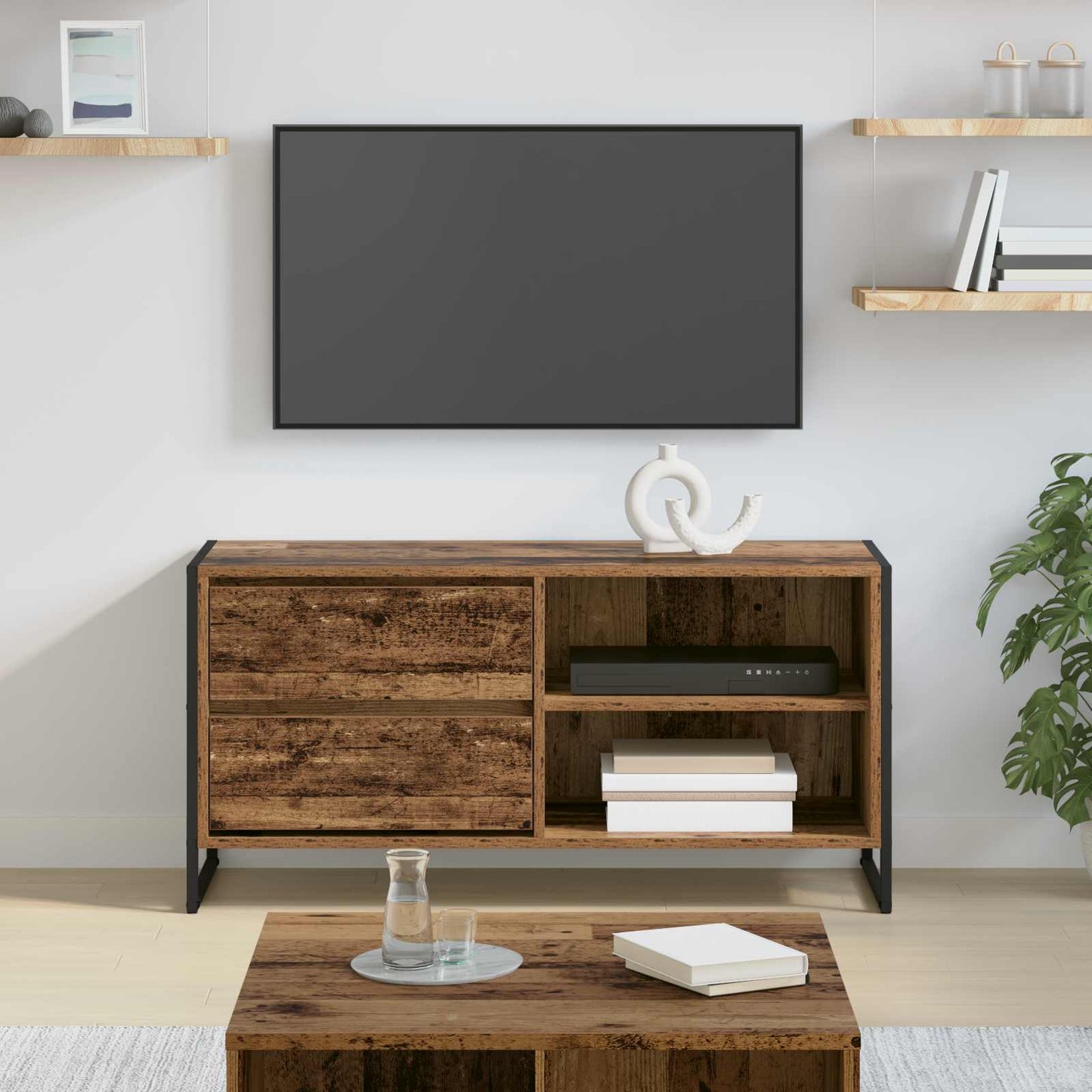TV szekrény 100 x 36 x 49,5 cm Öreg fa Szerelt Fa