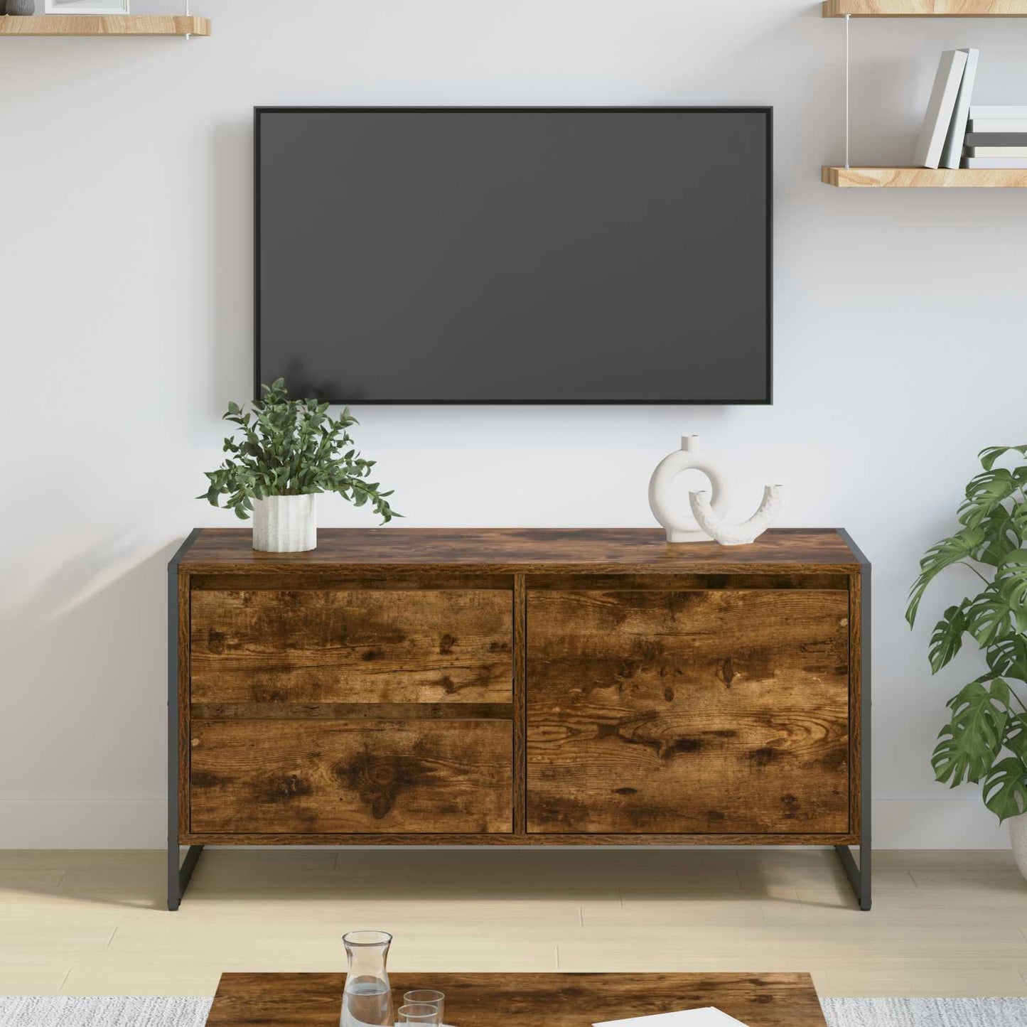 TV szekrény 100 x 36 x 49.5 cm Füstös tölgy Szerelt Fa