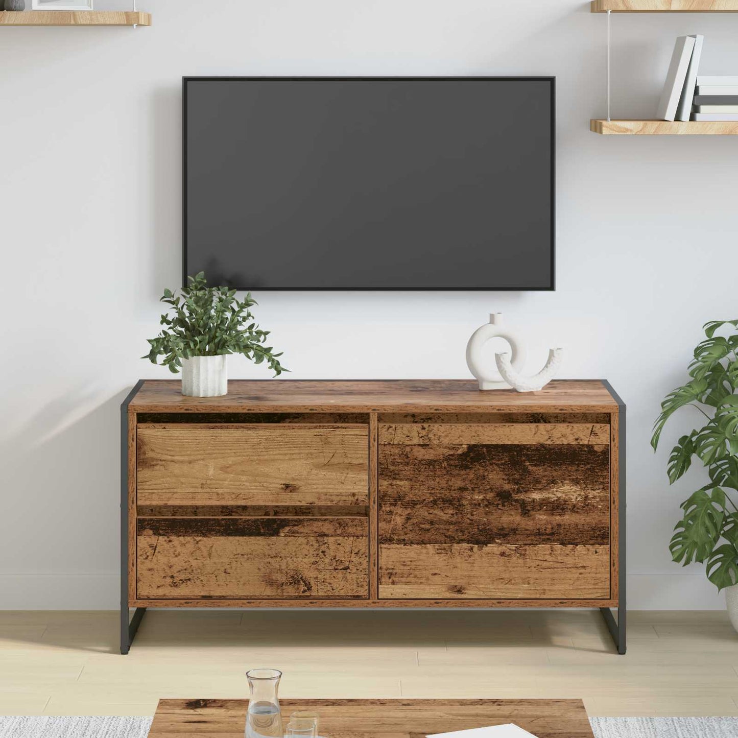 TV szekrény 100 x 36 x 49.5 cm Öreg fa Szerelt Fa