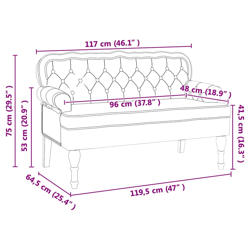 Chesterfield Pad Krém 119,5 x 64,5 x 75 cm Műbőr
