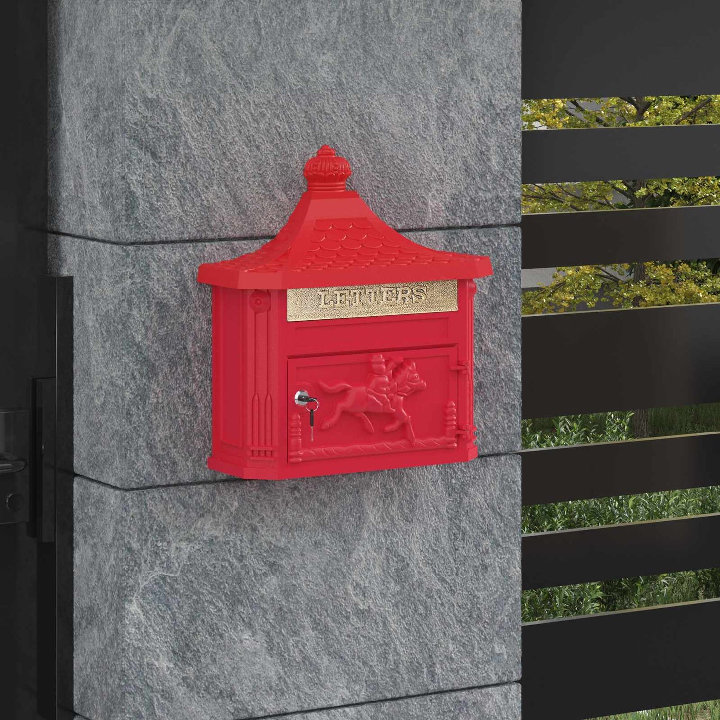 Fali Postafiók ajtóval Piros 40,5 x 16 x 45 cm Öntött alumínium