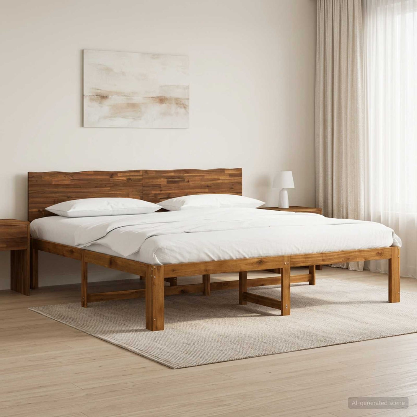 Dupla ágykeret fejtámlával ROSTOCK Természetes 200 x 200 cm