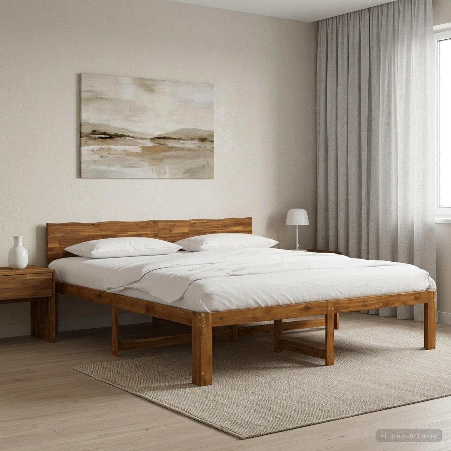 Dupla ágykeret fejtámlával ROSTOCK Természetes 200 x 200 cm
