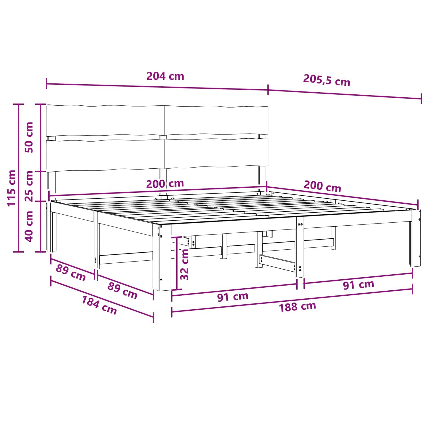 Dupla ágykeret fejtámlával ROSTOCK Sötét Barna 200 x 200 cm