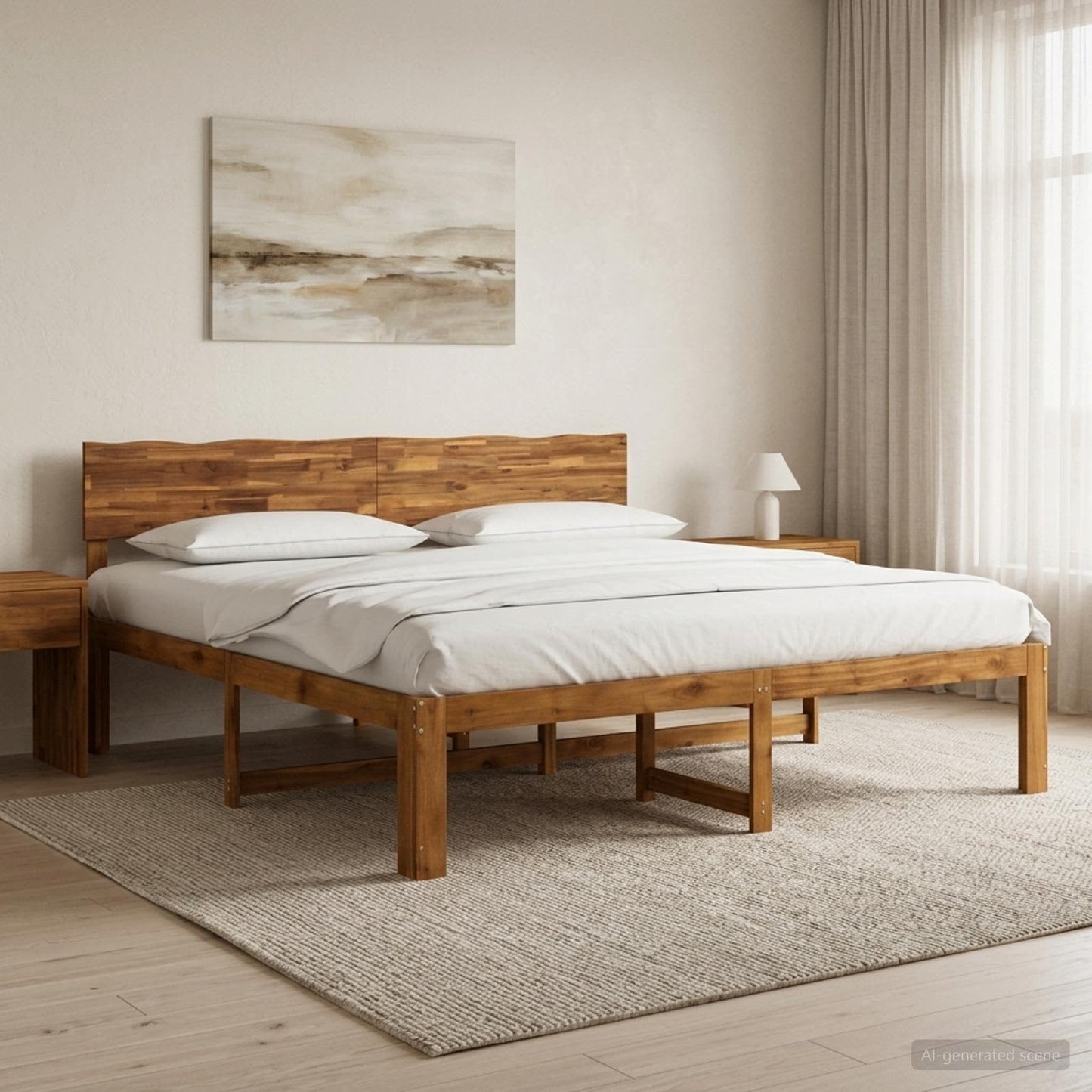 Dupla ágykeret fejtámlával ROSTOCK Természetes 193 x 203 cm