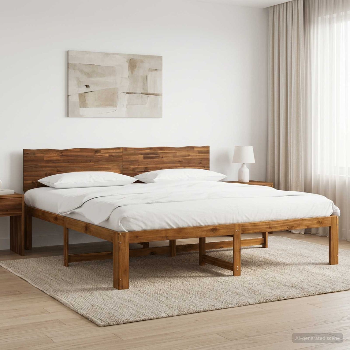 Dupla ágykeret fejtámlával ROSTOCK Természetes 193 x 203 cm
