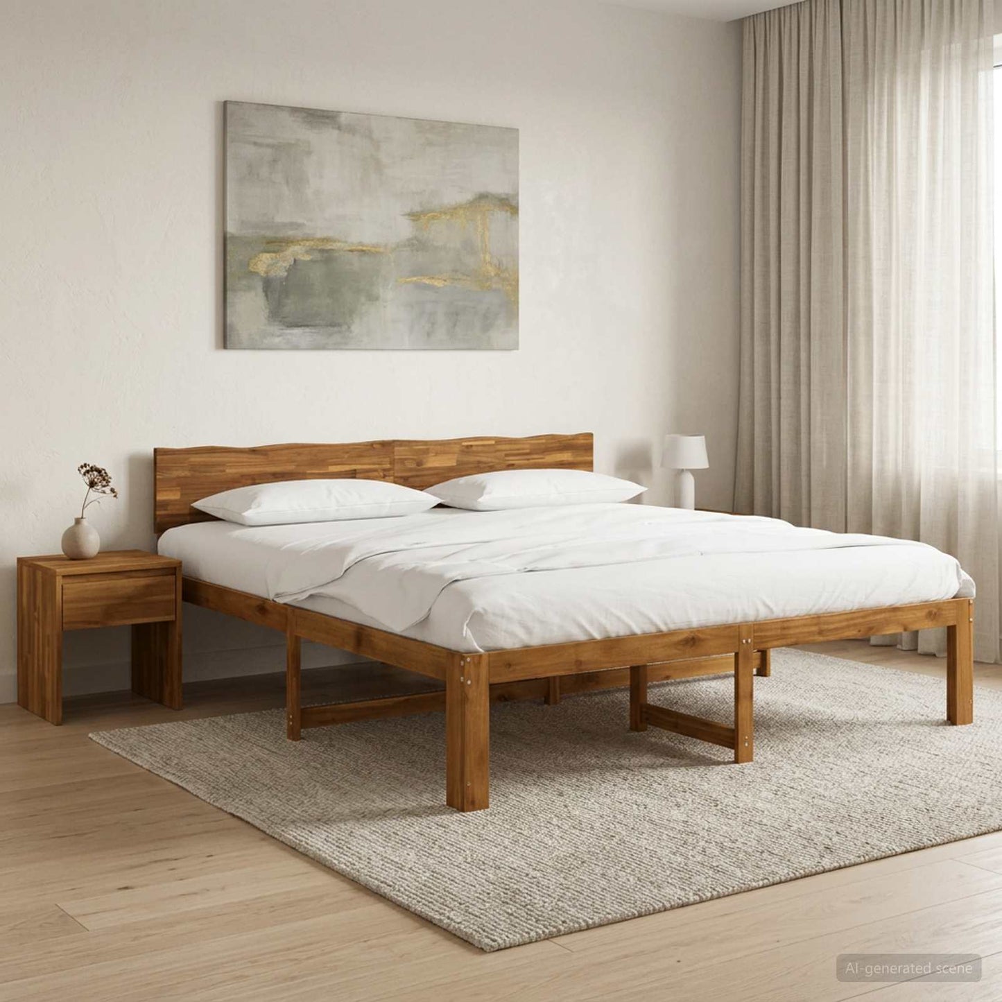 Dupla ágykeret fejtámlával ROSTOCK Természetes 193 x 203 cm