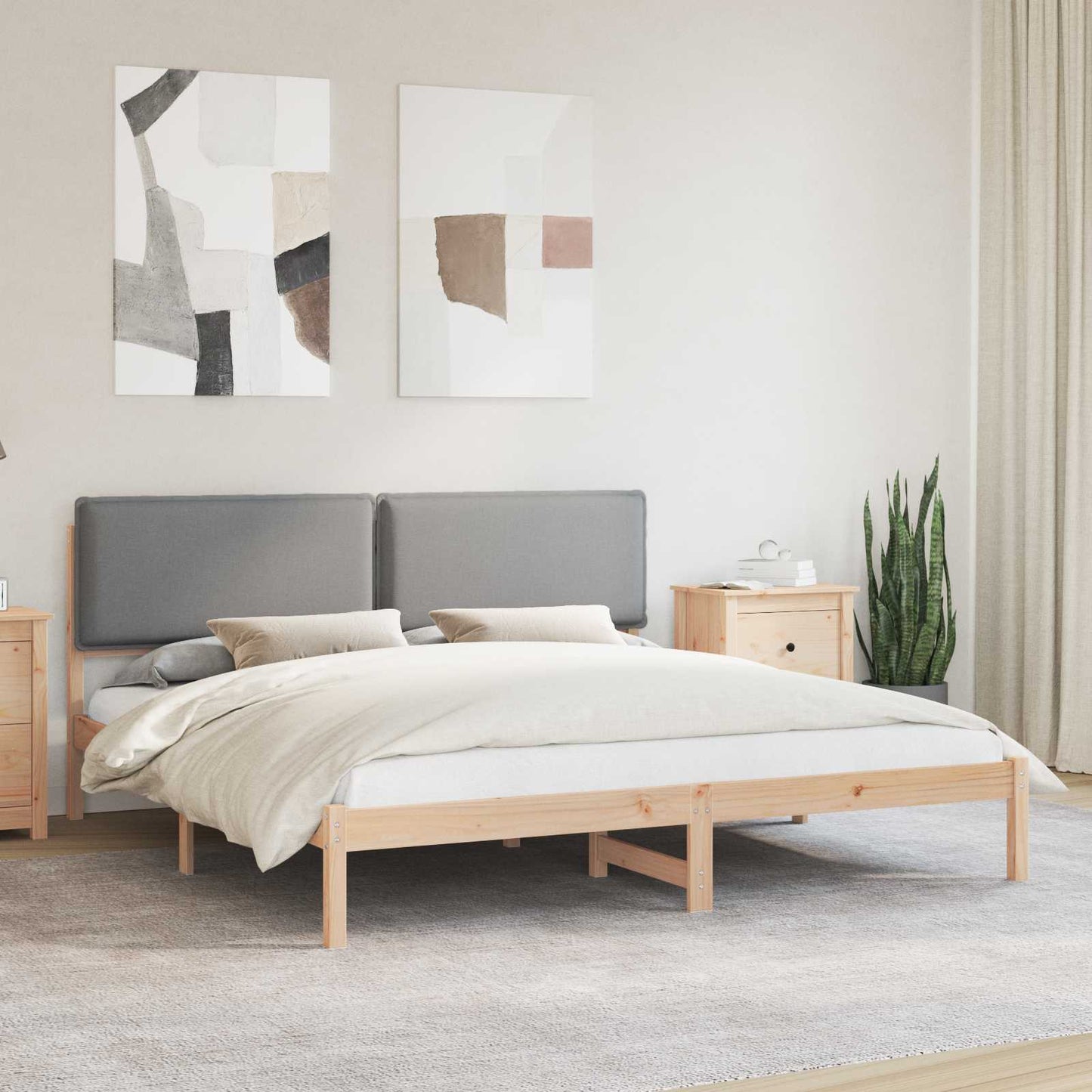 Ágykeret Kárpitozott Fejtámlával Világosszürke 200 x 200 cm