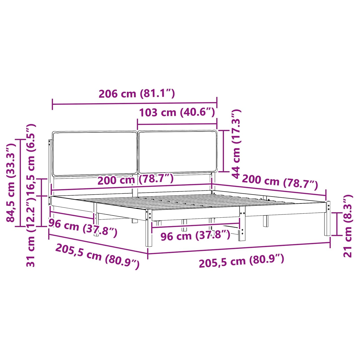 Ágykeret Kárpitozott Fejtámlával Tópszínű 200 x 200 cm