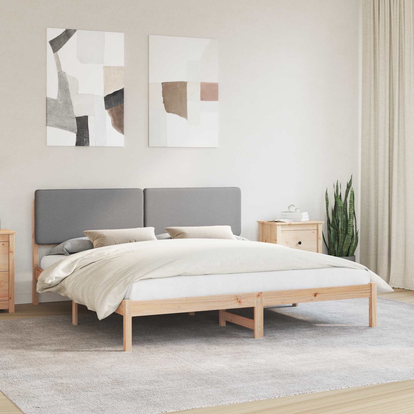 Ágykeret Kárpitozott Fejtámlával Világosszürke 200 x 200 cm