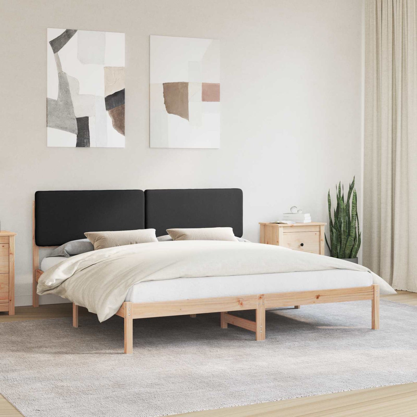 Ágykeret Kárpitozott Fejtámlával Fekete 200 x 200 cm
