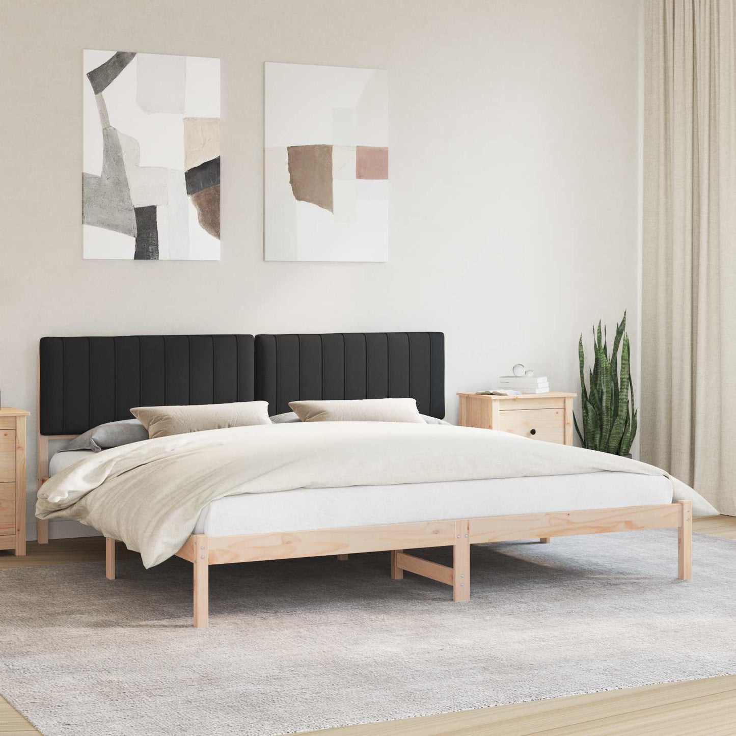Ágykeret Kárpitozott Fejtámlával Fekete 200 x 200 cm