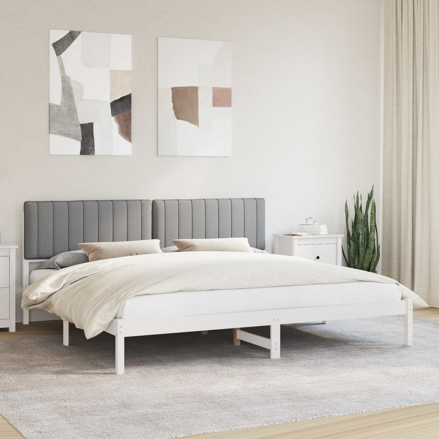 Ágykeret Kárpitozott Fejtámlával Világosszürke 200 x 200 cm