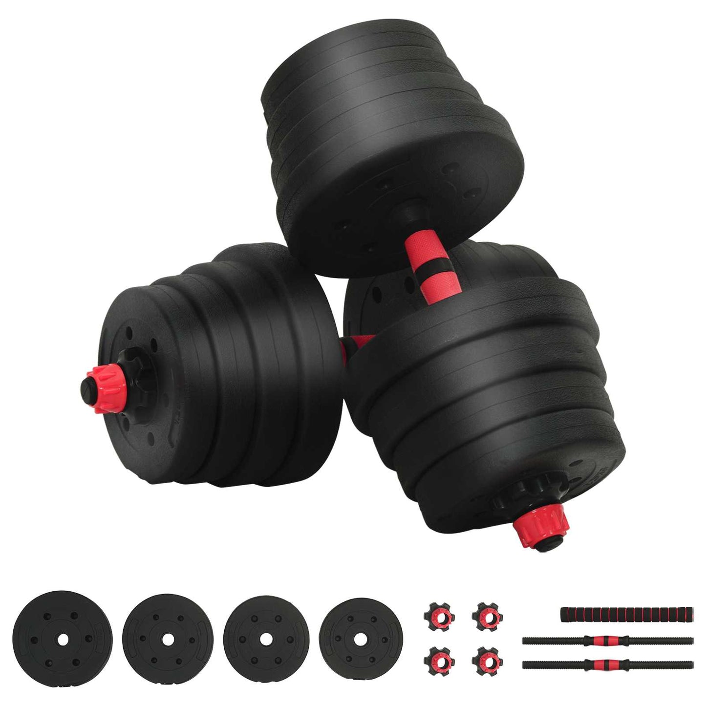 2 az 1-ben Kettlebell és Súlyzó Készlet 30 kg Fekete és piros