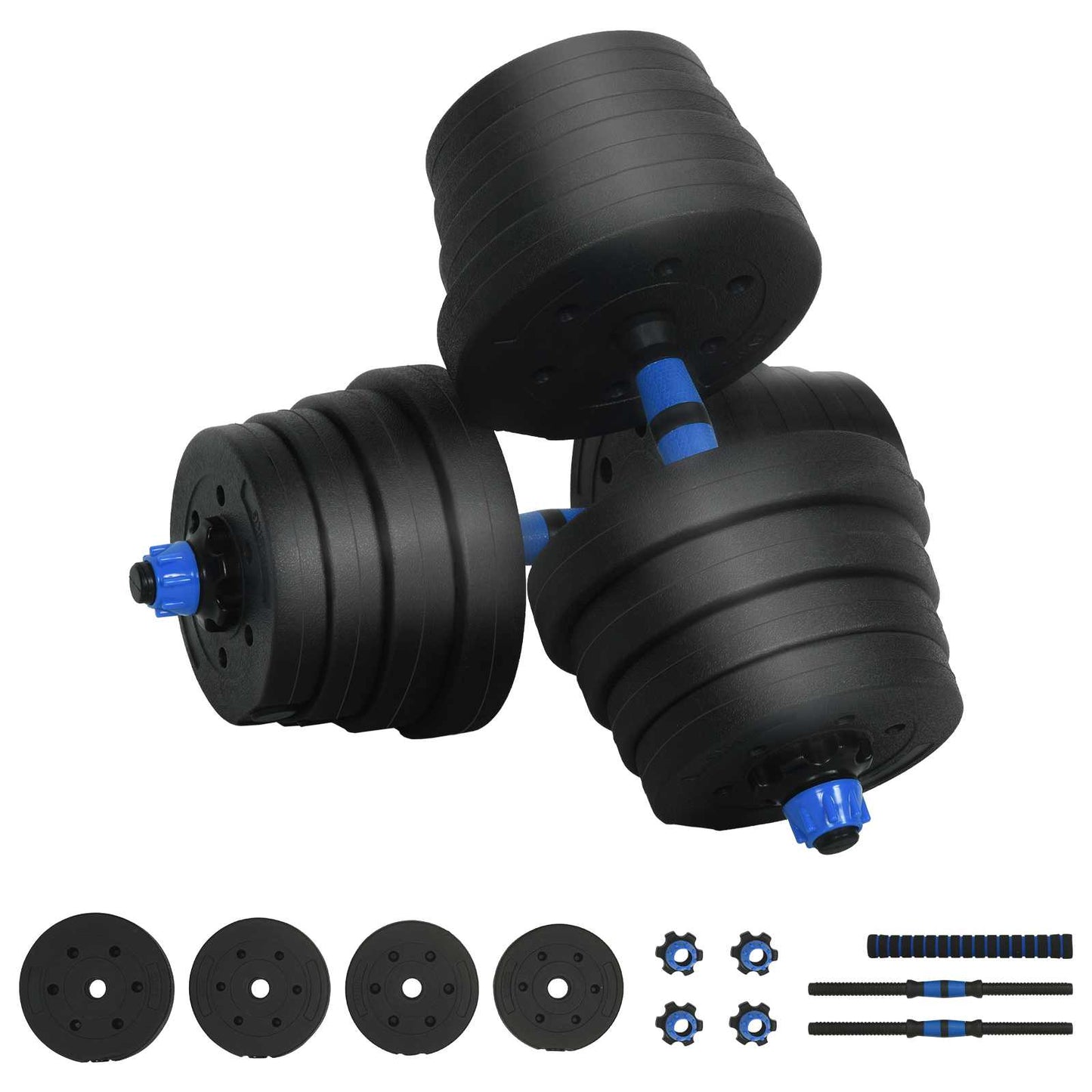 2 az 1-ben Kettlebell és Súlyzó Készlet 30 kg Fekete és Kék