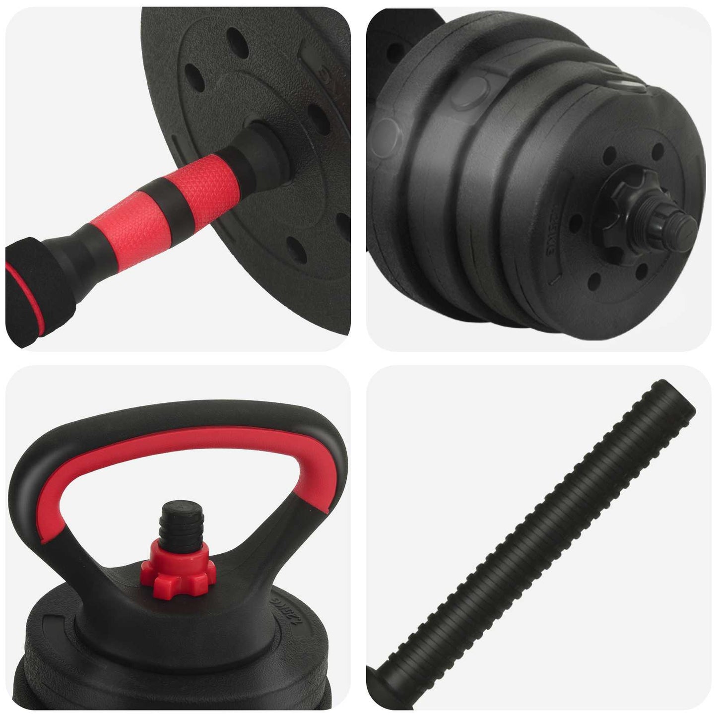 4 az 1-ben súlyzó, rúd és kettlebell szett 30 kg