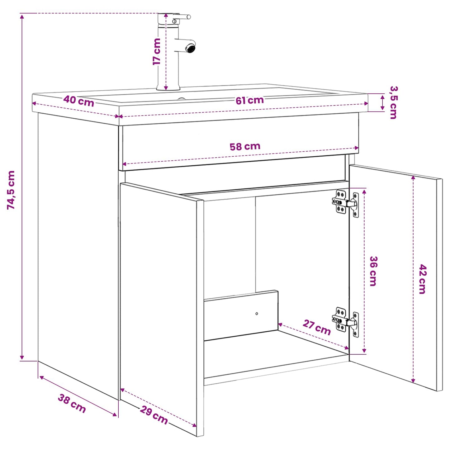 Fürdőszoba kádasztal csapteleppel Antik Fa 61 x 40 x 74,5 cm