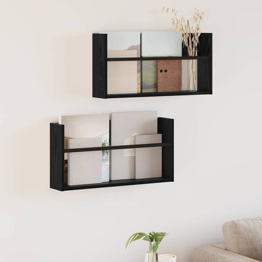 Magazin állvány 2 pcs Fekete tölgy 60 x 12 x 30 cm Faanyag