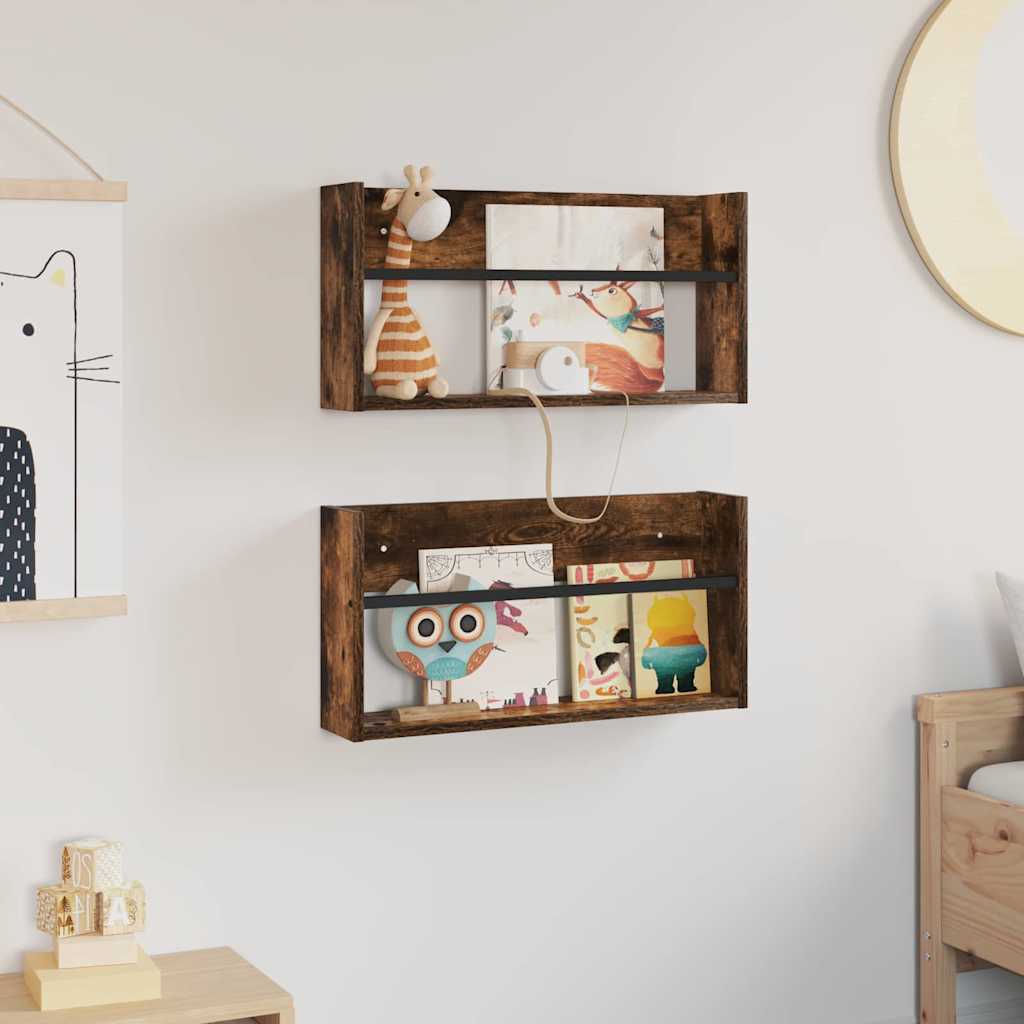 Magazin állvány 2 db Füstölt tölgy 60 x 12 x 30 cm Szerelt Fa