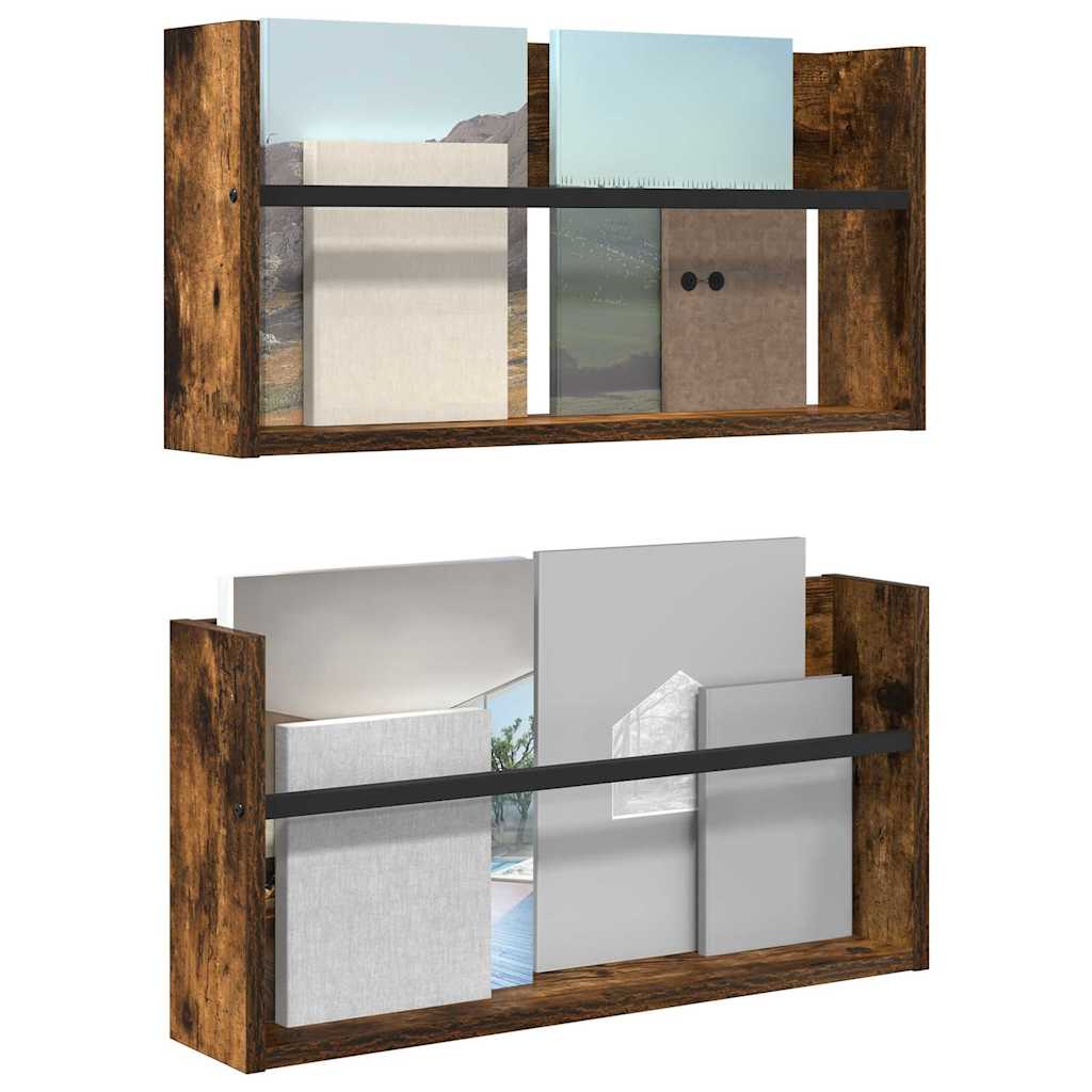 Magazin állvány 2 db Füstölt tölgy 60 x 12 x 30 cm Szerelt Fa