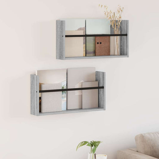 Magazin állvány 2 pcs Szürke Sonoma 60 x 12 x 30 cm Faanyag