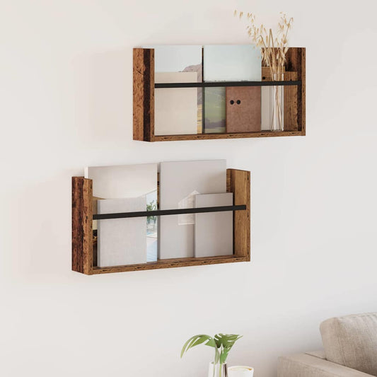 Magazin állvány polcokkal 2 pcs Öreg fa 60 x 12 x 30 cm Faanyag