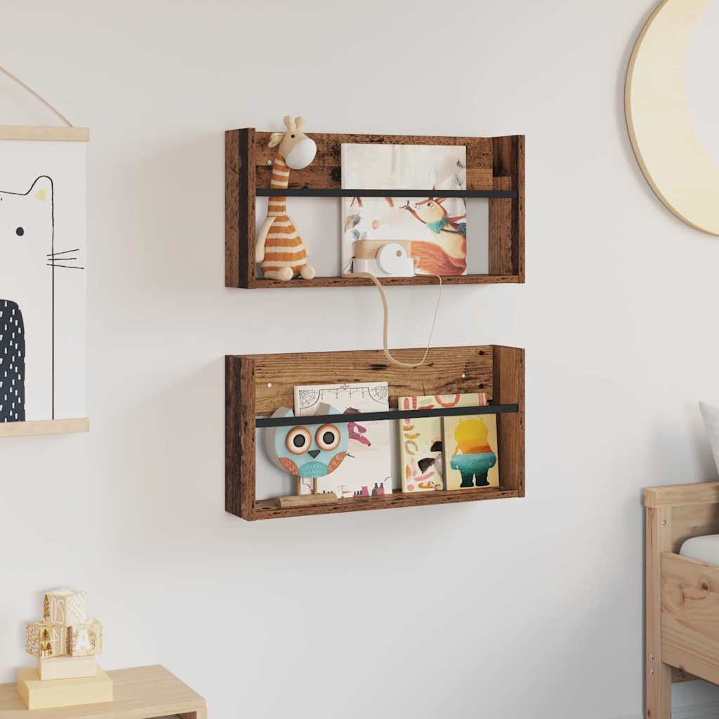 Magazin állvány 2 db Öreg fa 60 x 12 x 30 cm Szerelt Fa