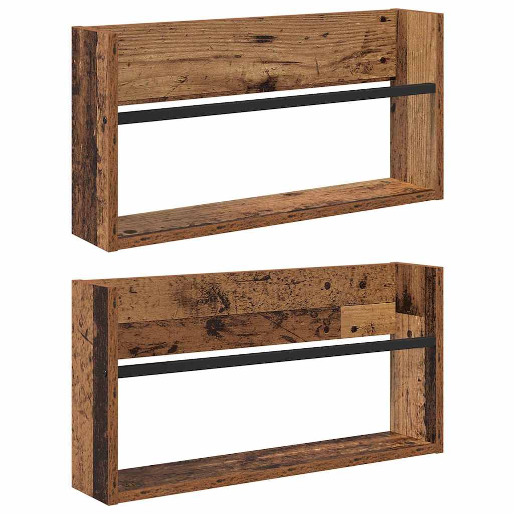 Magazin állvány 2 db Öreg fa 60 x 12 x 30 cm Szerelt Fa
