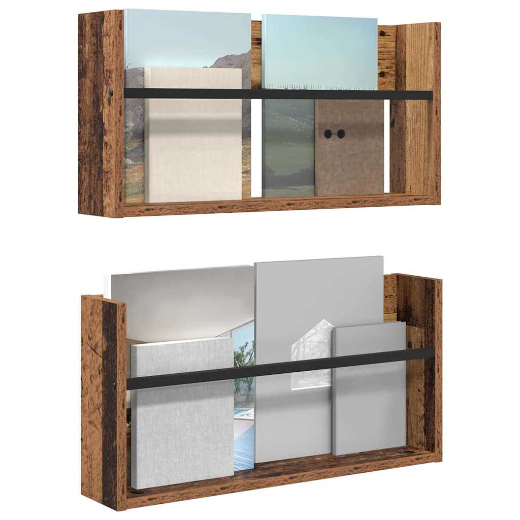 Magazin állvány 2 db Öreg fa 60 x 12 x 30 cm Szerelt Fa