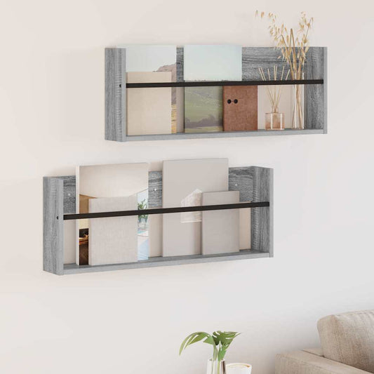 Magazin állvány 2 pcs Szürke Sonoma 80 x 12 x 30 cm Faanyag