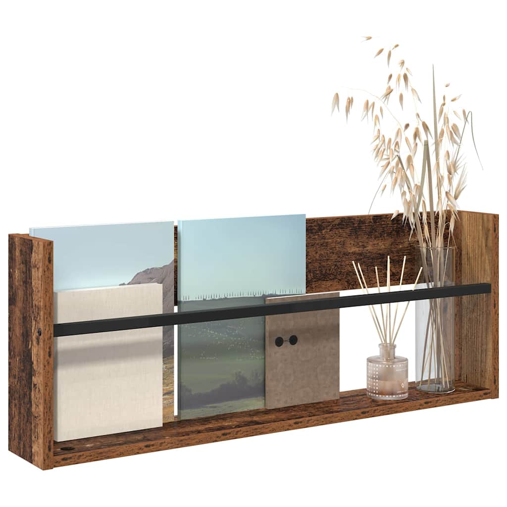 Magazin állvány polcokkal Öreg fa 80 x 12 x 30 cm Faanyag