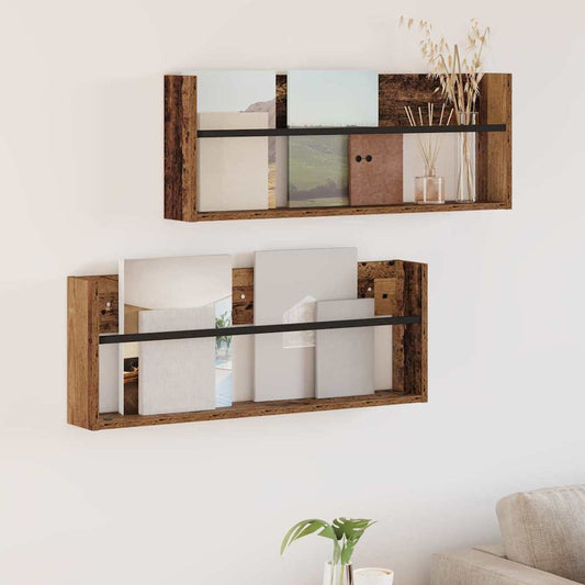 Magazin állvány polcokkal 2 pcs Öreg fa 80 x 12 x 30 cm Faanyag