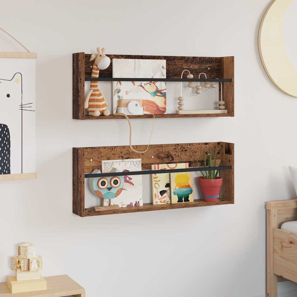 Magazin állvány 2 db Öreg fa 80 x 12 x 30 cm Szerelt Fa