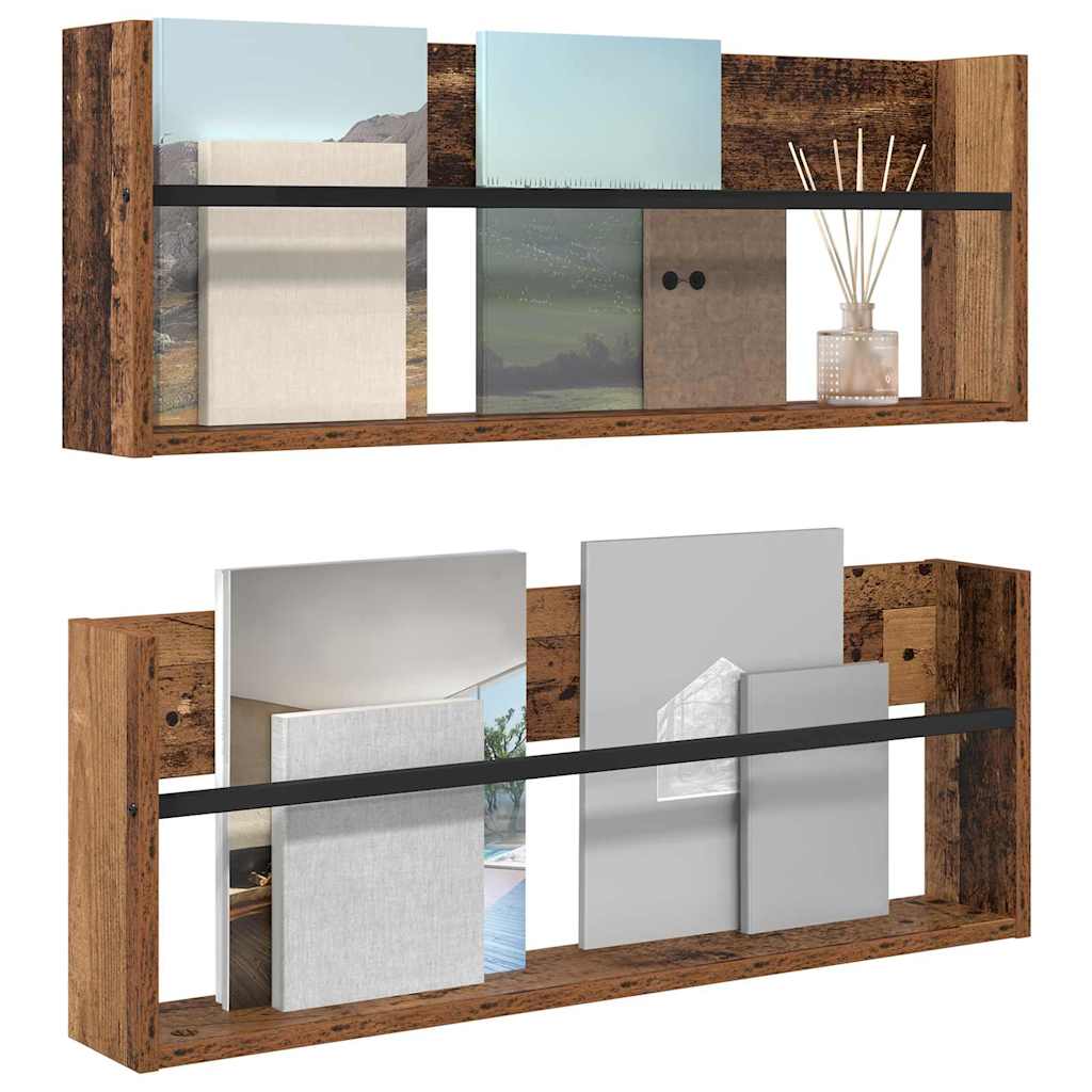 Magazin állvány 2 db Öreg fa 80 x 12 x 30 cm Szerelt Fa
