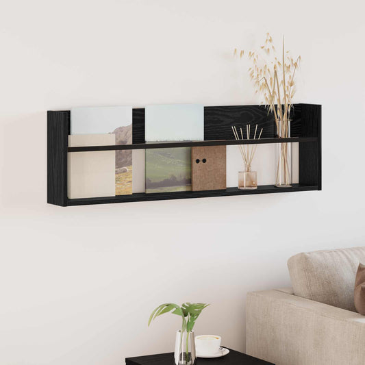 Magazin állvány polcokkal Fekete tölgy 100 x 12 x 30 cm Faanyag