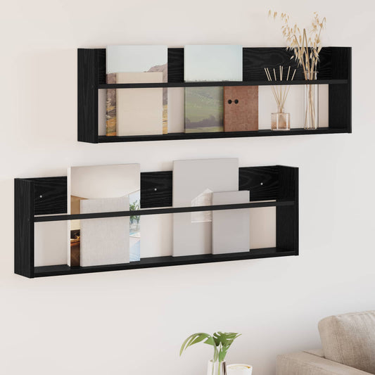 Magazin állvány 2 pcs Fekete tölgy 100 x 12 x 30 cm Faanyag