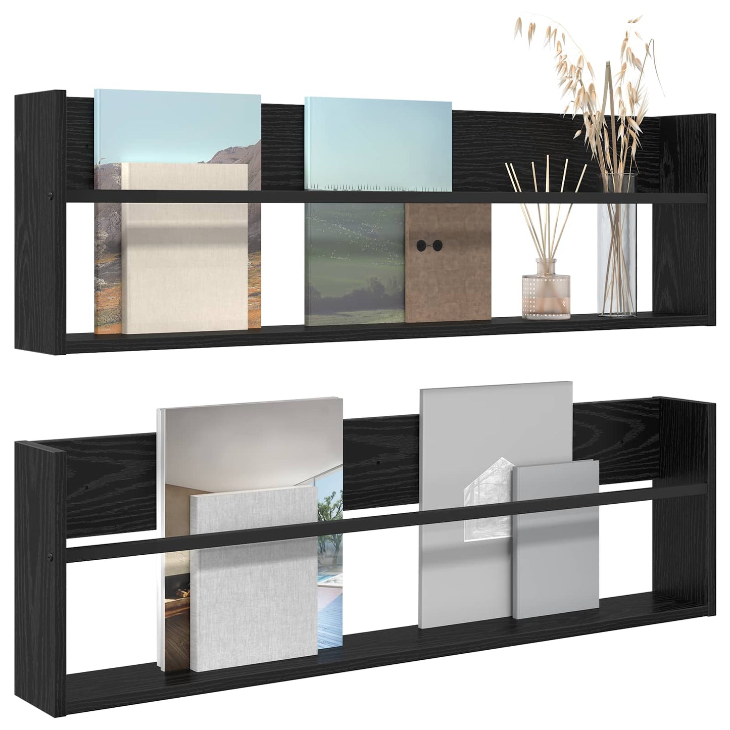 Magazin állvány 2 db Fekete tölgy 100 x 12 x 30 cm Szerelt Fa