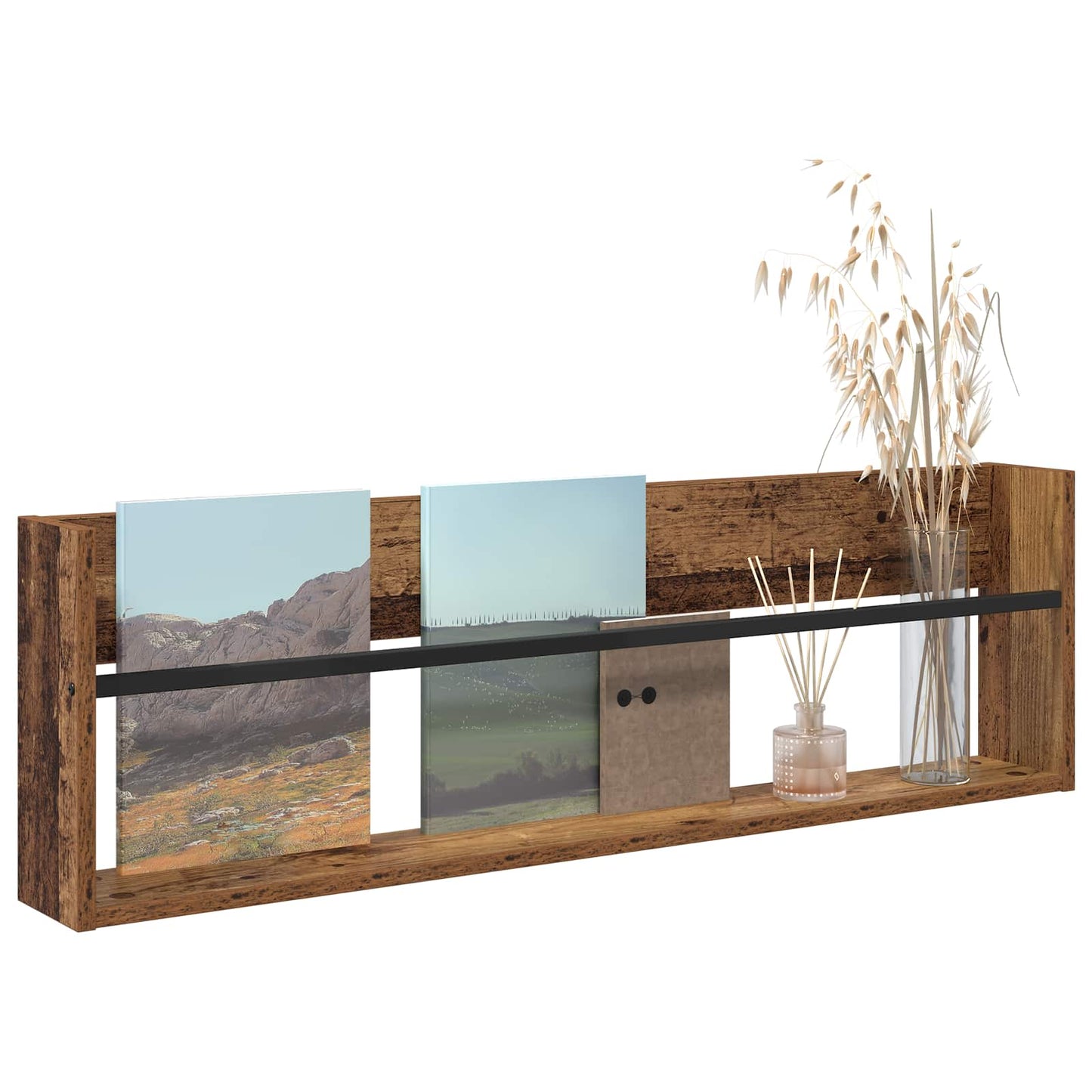 Magazin állvány polcokkal Öreg fa 100 x 12 x 30 cm Szerelt Fa