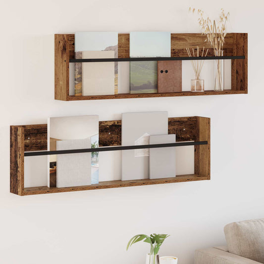Magazin állvány 2 pcs Öreg fa 100 x 12 x 30 cm Faanyag