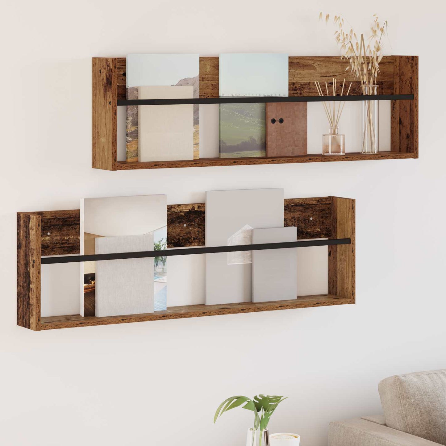 Magazin állvány 2 pcs Öreg fa 100 x 12 x 30 cm Faanyag