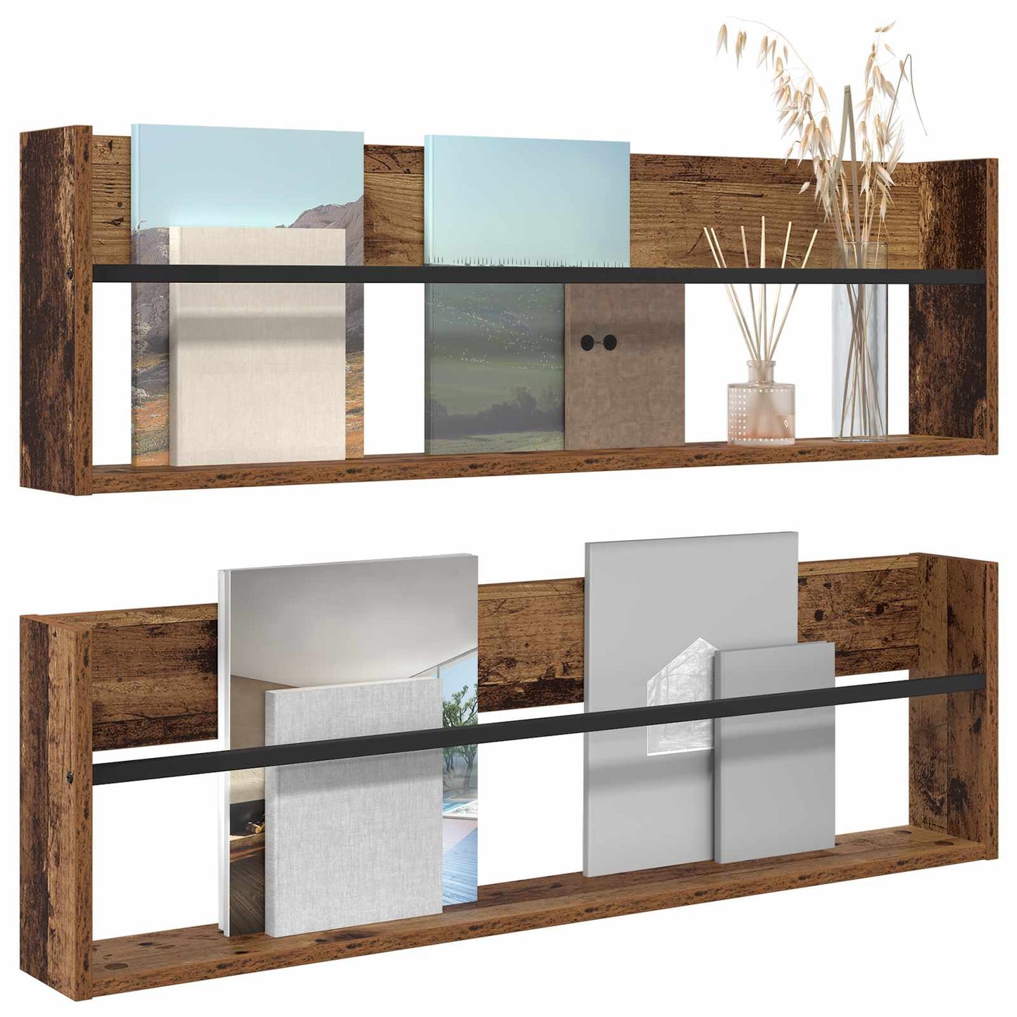 Magazin állvány 2 pcs Öreg fa 100 x 12 x 30 cm Faanyag