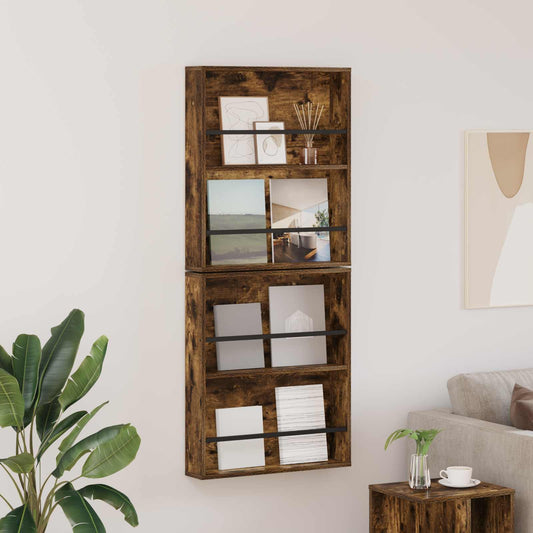 Magazin állvány 2 pcs Füstölt tölgy 60 x 12 x 70 cm Faanyag