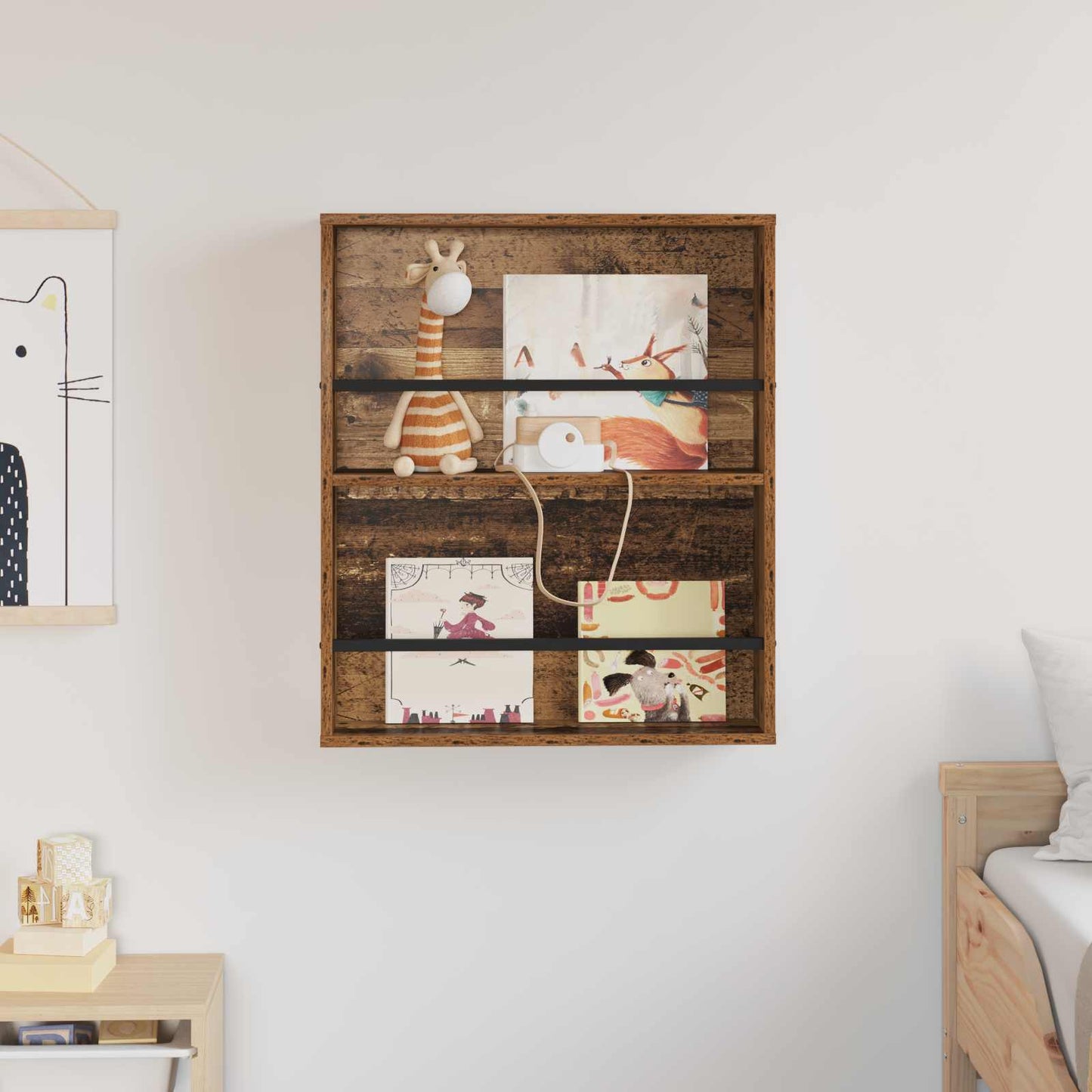 Magazin állvány polcokkal Öreg fa 60 x 12 x 70 cm Faanyag