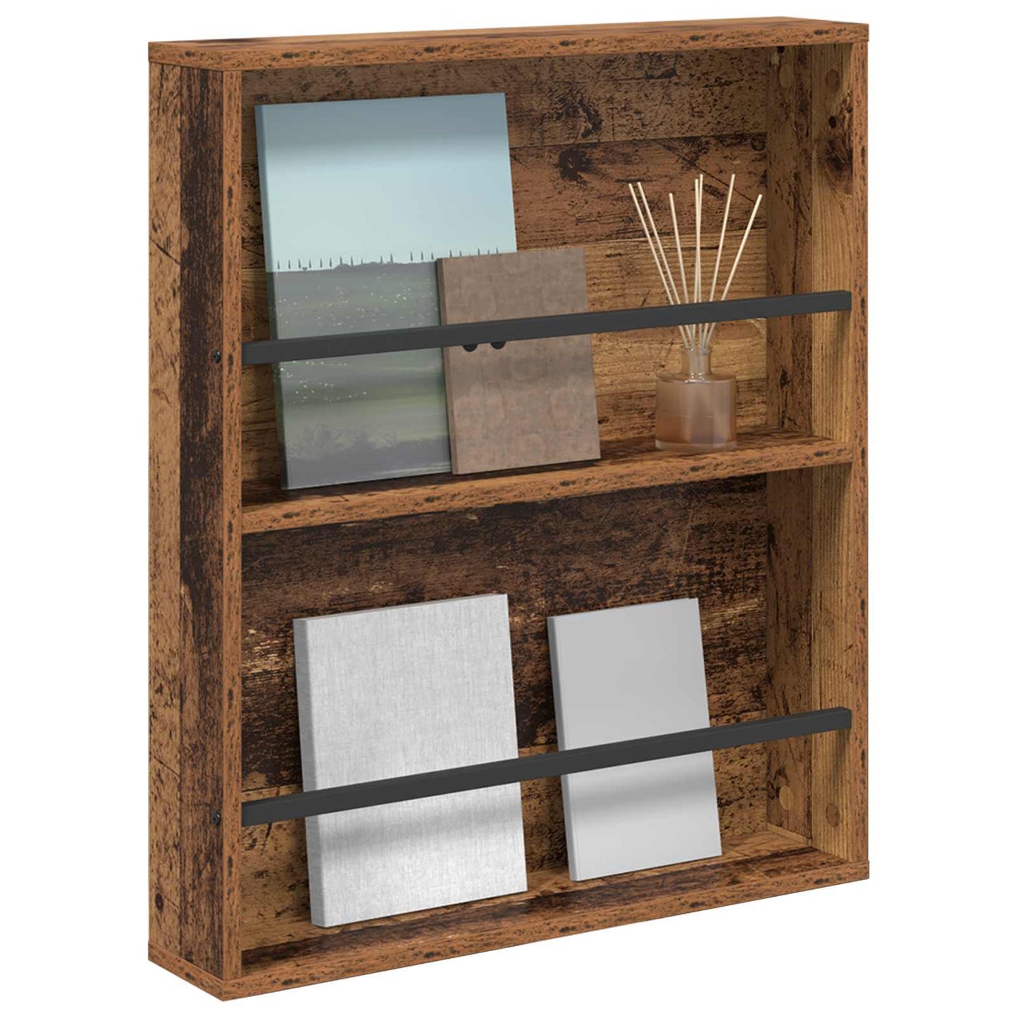 Magazin állvány polcokkal Öreg fa 60 x 12 x 70 cm Faanyag