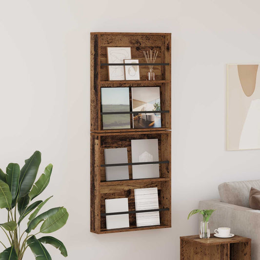 Magazin állvány polcokkal 2 pcs Öreg fa 60 x 12 x 70 cm Faanyag